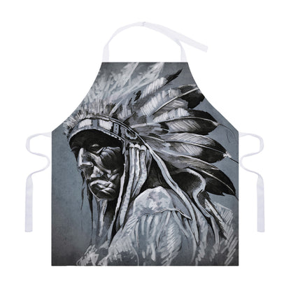 Monochrome Native Indian Portrait Print Adjustable Apron