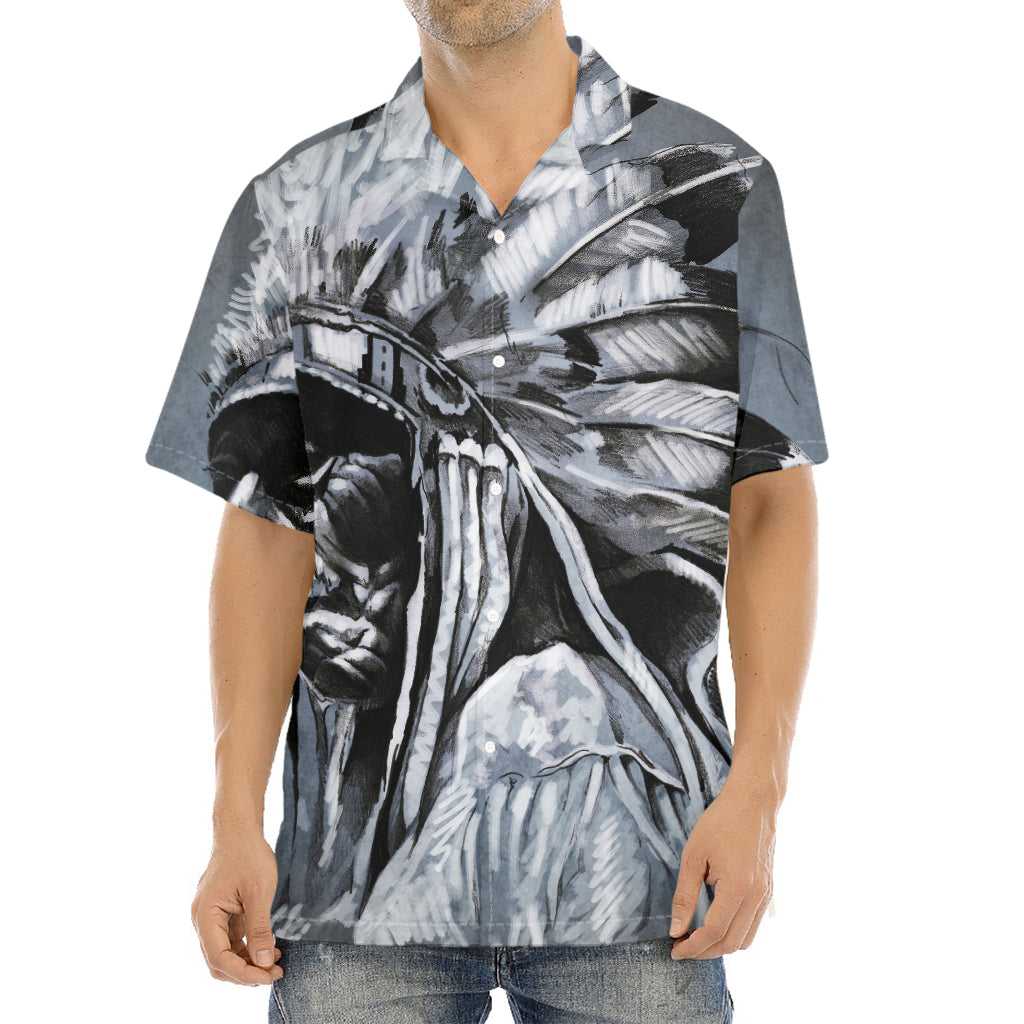 Monochrome Native Indian Portrait Print Aloha Shirt