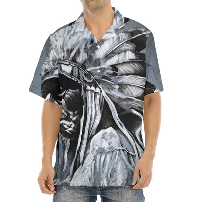 Monochrome Native Indian Portrait Print Aloha Shirt