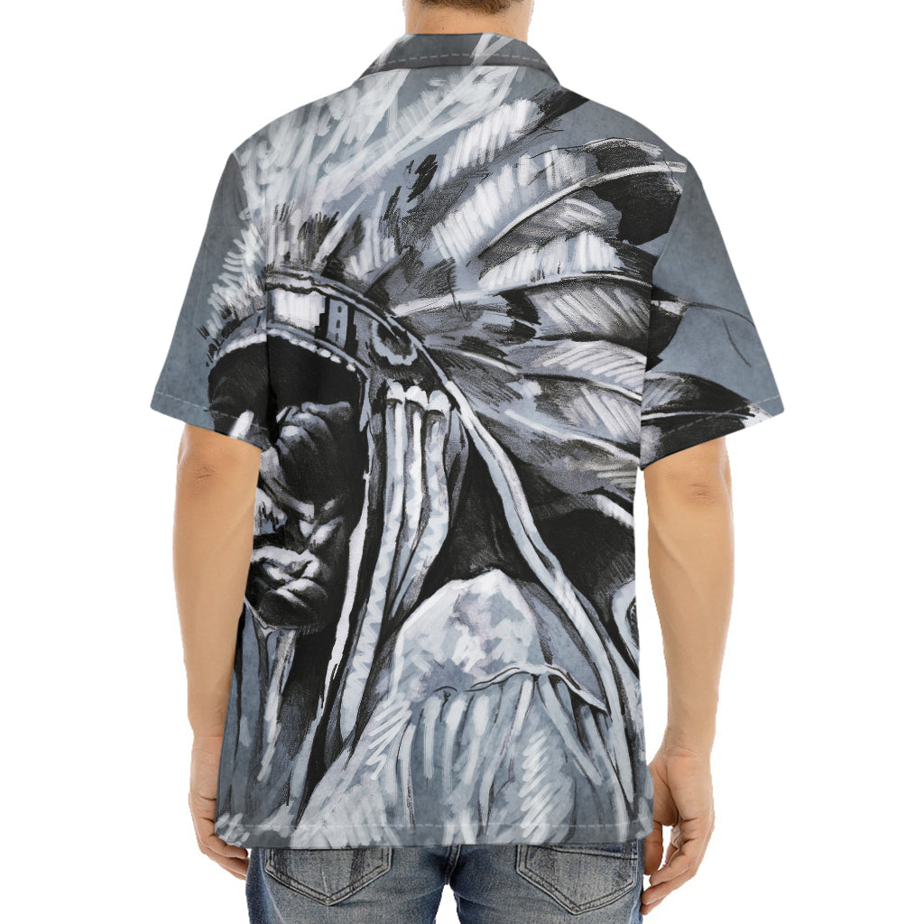 Monochrome Native Indian Portrait Print Aloha Shirt