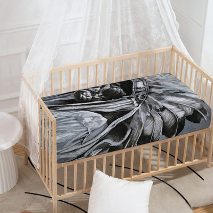 Monochrome Native Indian Portrait Print Baby Crib Sheet