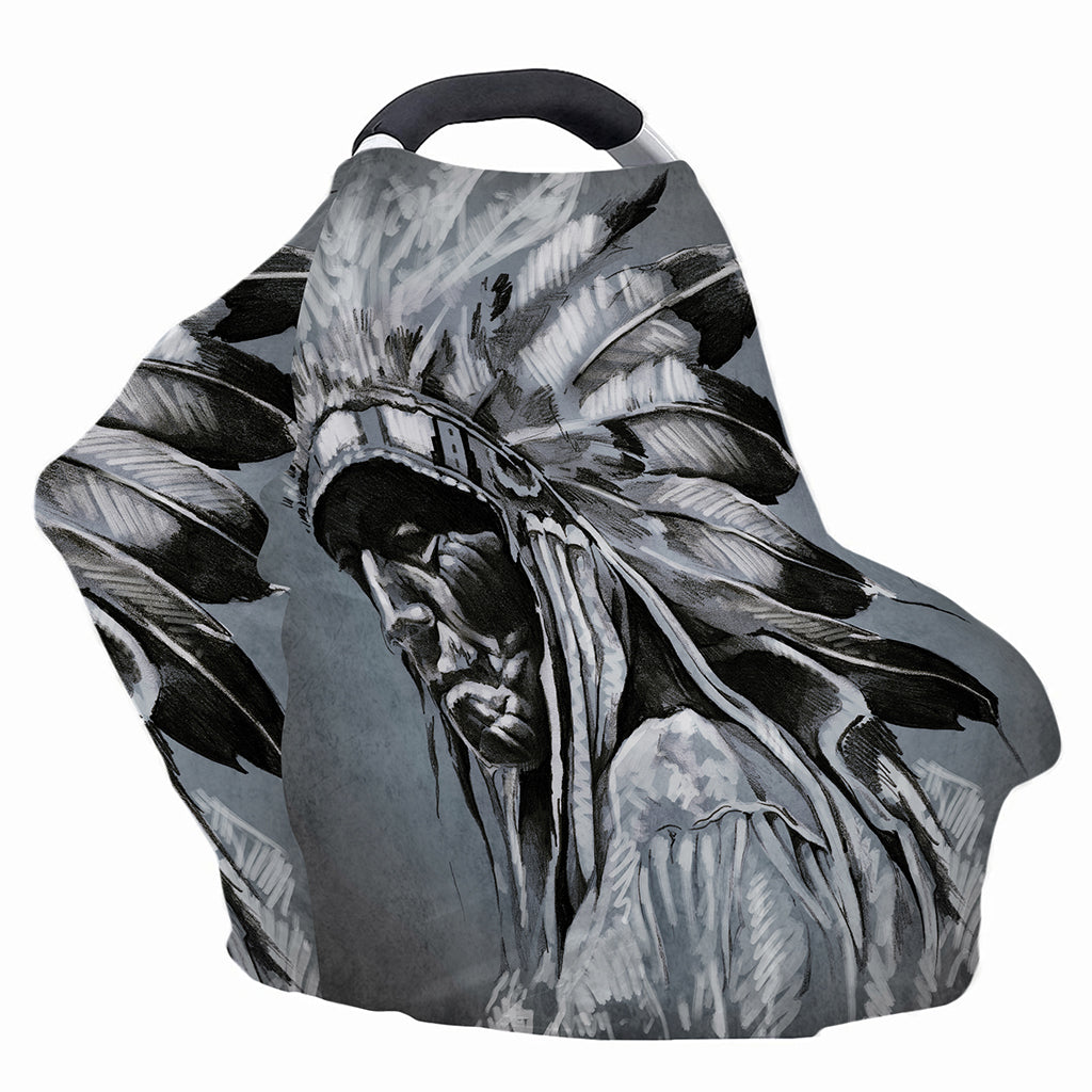Monochrome Native Indian Portrait Print Baby Seat Cover
