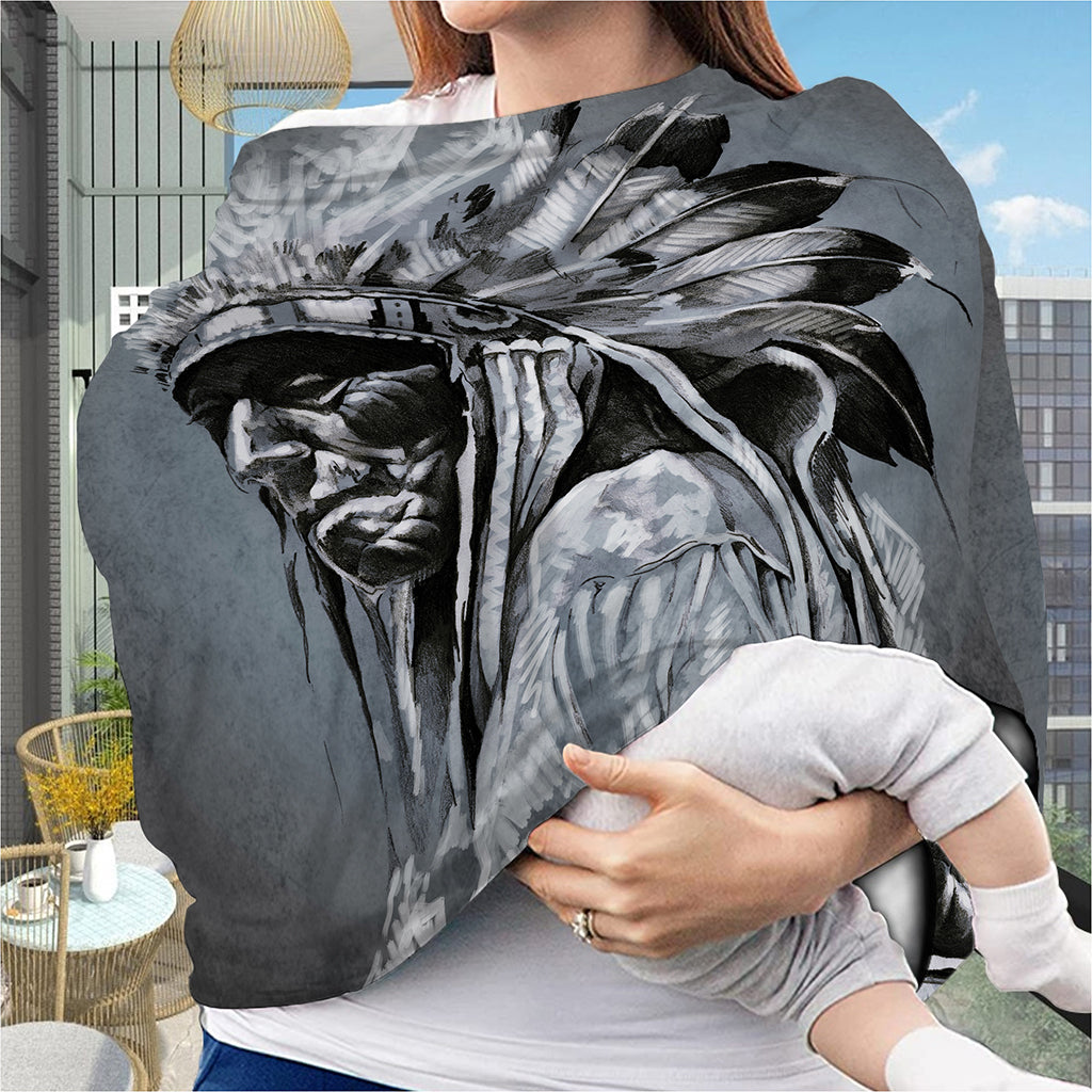 Monochrome Native Indian Portrait Print Baby Seat Cover