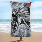 Monochrome Native Indian Portrait Print Beach Towel