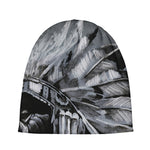 Monochrome Native Indian Portrait Print Beanie