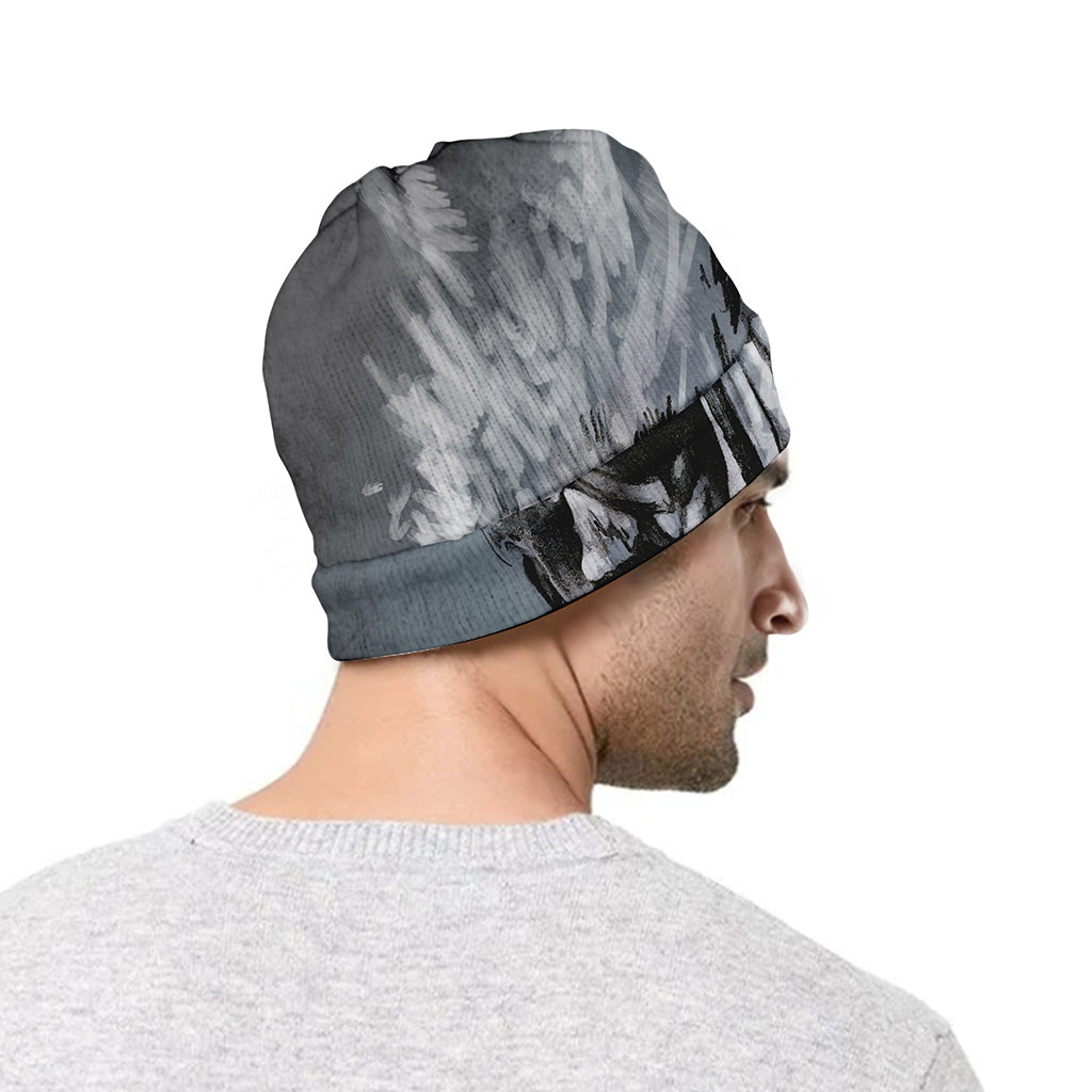 Monochrome Native Indian Portrait Print Beanie