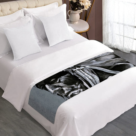 Monochrome Native Indian Portrait Print Bed Runner