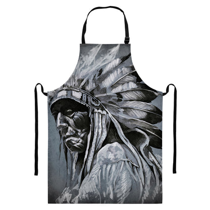 Monochrome Native Indian Portrait Print Bib Apron With Pocket