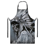Monochrome Native Indian Portrait Print Bib Apron With Pocket