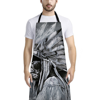 Monochrome Native Indian Portrait Print Bib Apron With Pocket