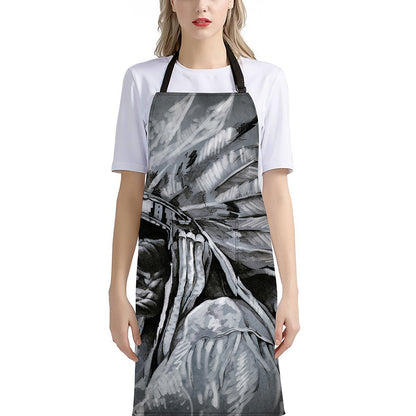 Monochrome Native Indian Portrait Print Bib Apron With Pocket
