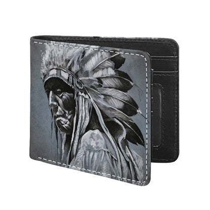 Monochrome Native Indian Portrait Print Bifold Wallet