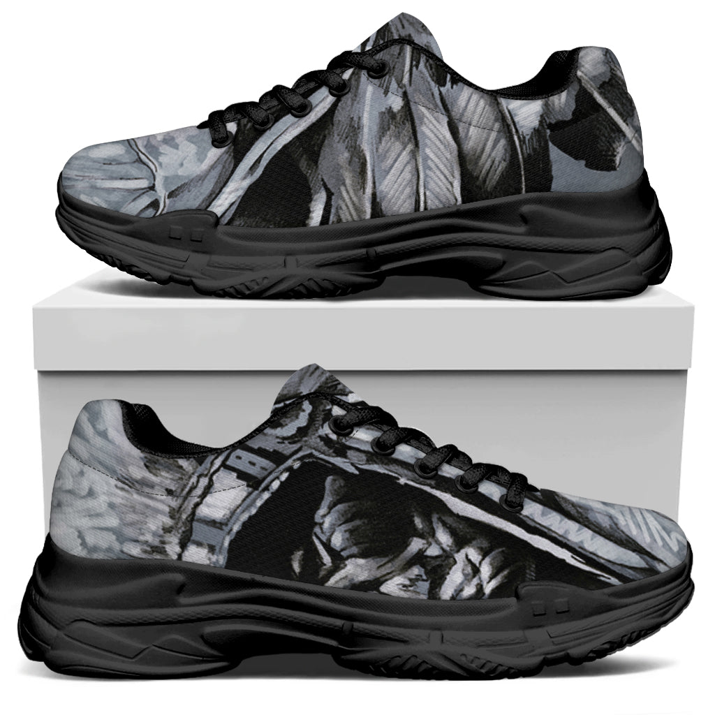 Monochrome Native Indian Portrait Print Black Chunky Shoes