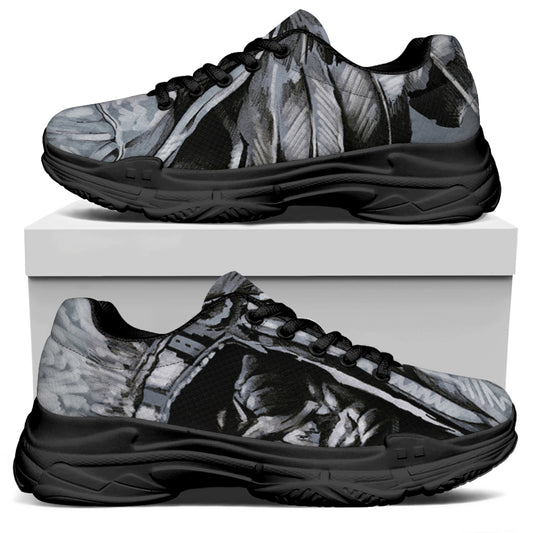 Monochrome Native Indian Portrait Print Black Chunky Shoes