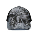 Monochrome Native Indian Portrait Print Black Mesh Trucker Hat