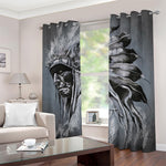 Monochrome Native Indian Portrait Print Blackout Grommet Curtains