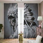 Monochrome Native Indian Portrait Print Blackout Pencil Pleat Curtains