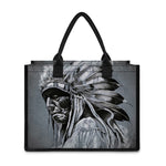Monochrome Native Indian Portrait Print Canvas Tote Bag