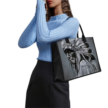 Monochrome Native Indian Portrait Print Canvas Tote Bag