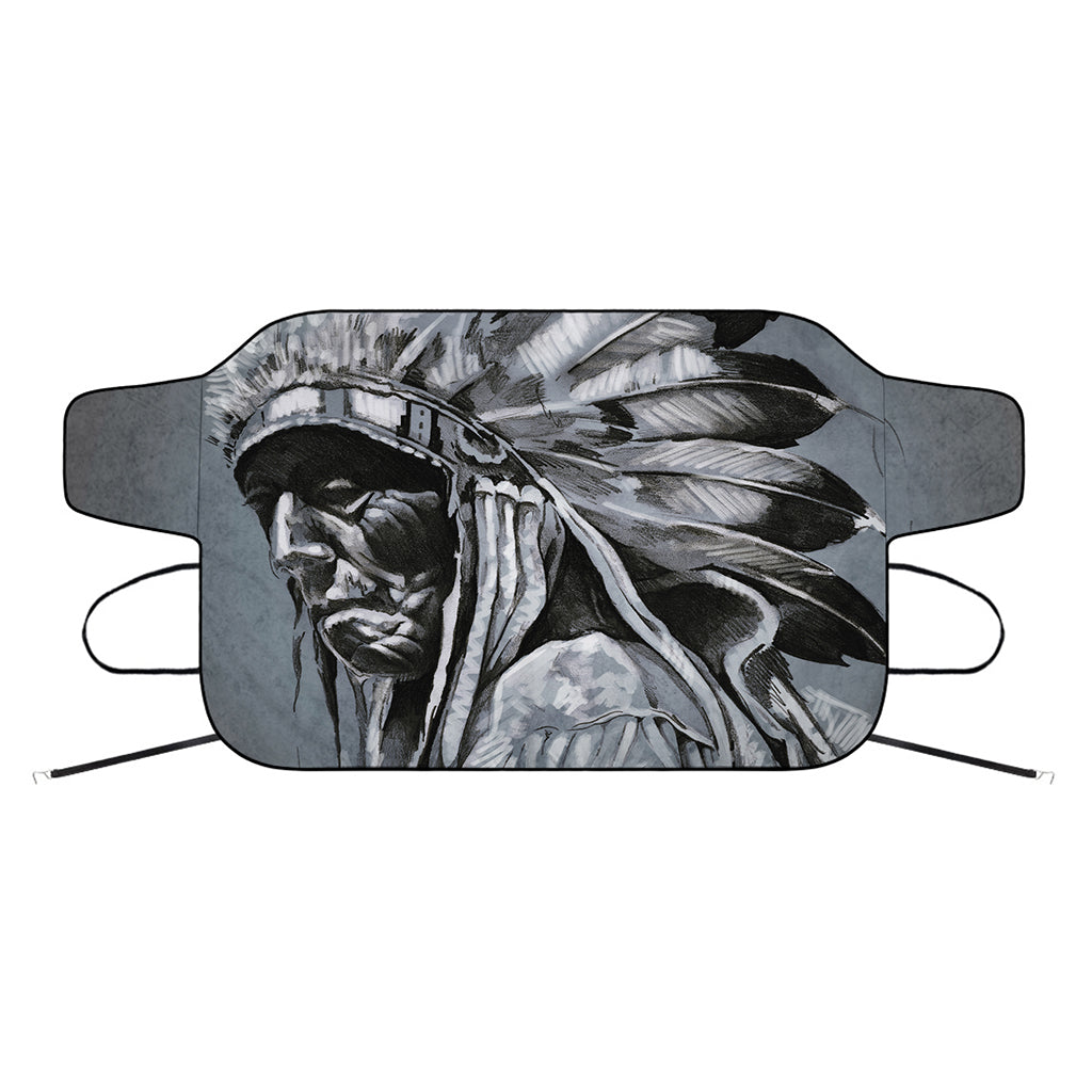 Monochrome Native Indian Portrait Print Car Windshield Snow Cover