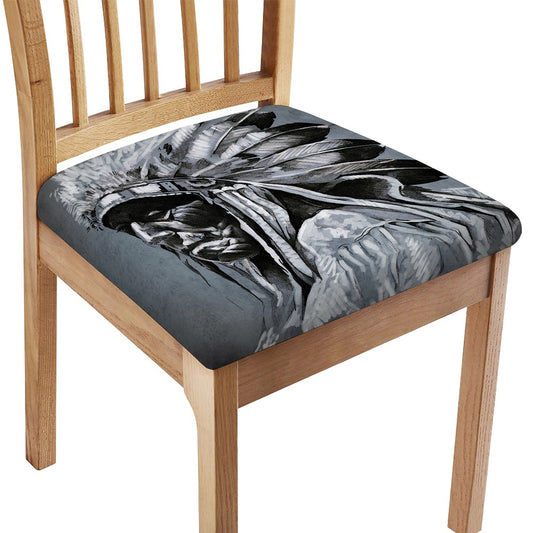 Monochrome Native Indian Portrait Print Chair Cushion Cover