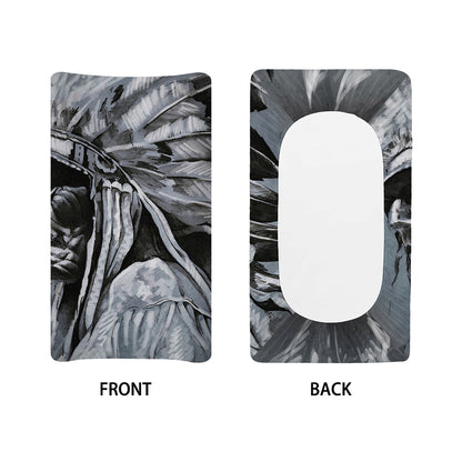 Monochrome Native Indian Portrait Print Changing Pad Cover