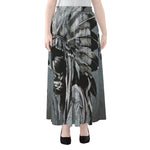 Monochrome Native Indian Portrait Print Chiffon Maxi Skirt