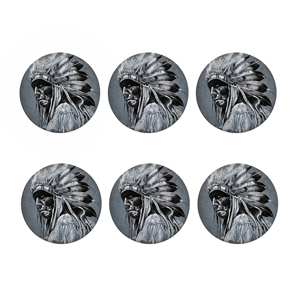 Monochrome Native Indian Portrait Print Coaster Set