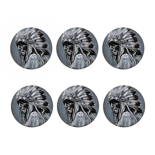 Monochrome Native Indian Portrait Print Coaster Set