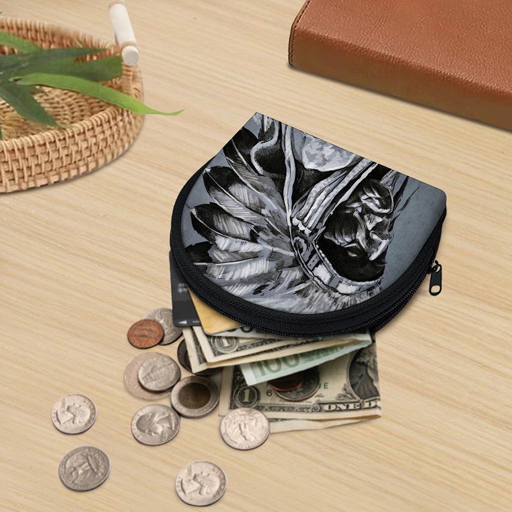 Monochrome Native Indian Portrait Print Coin Purse