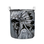 Monochrome Native Indian Portrait Print Collapsible Laundry Basket