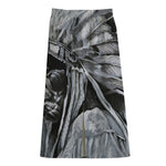 Monochrome Native Indian Portrait Print Cotton Front Slit Maxi Skirt