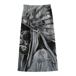 Monochrome Native Indian Portrait Print Cotton Front Slit Maxi Skirt