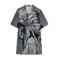 Monochrome Native Indian Portrait Print Cotton Hawaiian Shirt