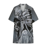 Monochrome Native Indian Portrait Print Cotton Hawaiian Shirt