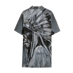 Monochrome Native Indian Portrait Print Cotton Hawaiian Shirt