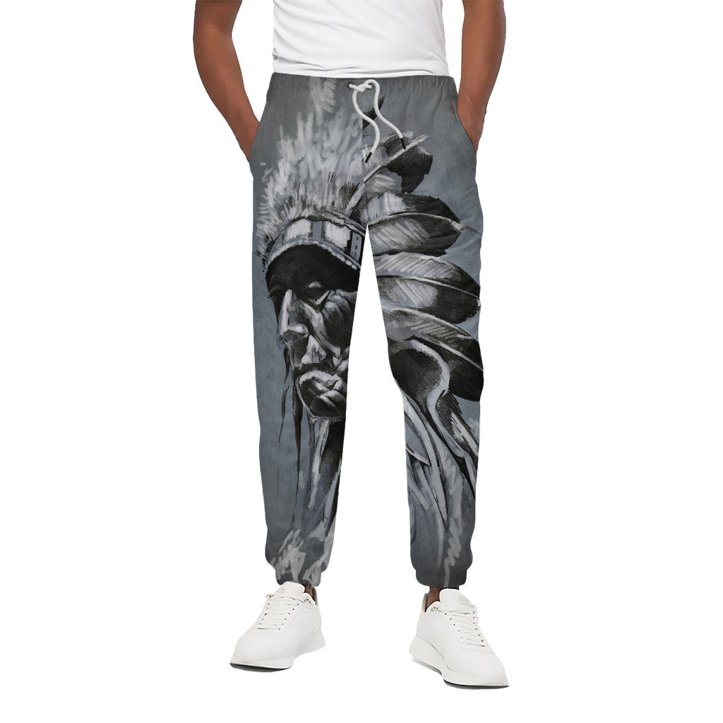 Monochrome Native Indian Portrait Print Cotton Pants