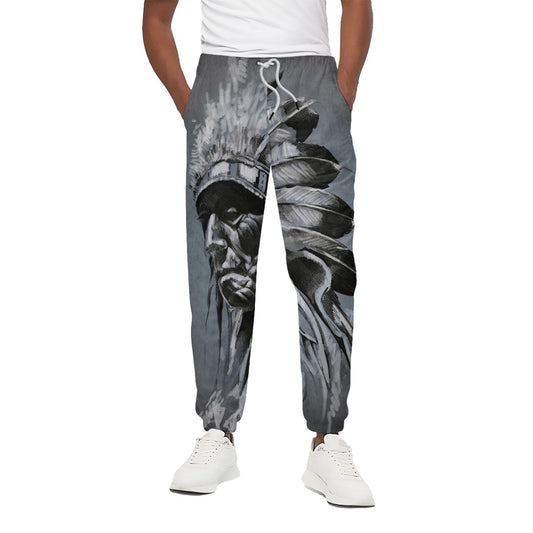 Monochrome Native Indian Portrait Print Cotton Pants