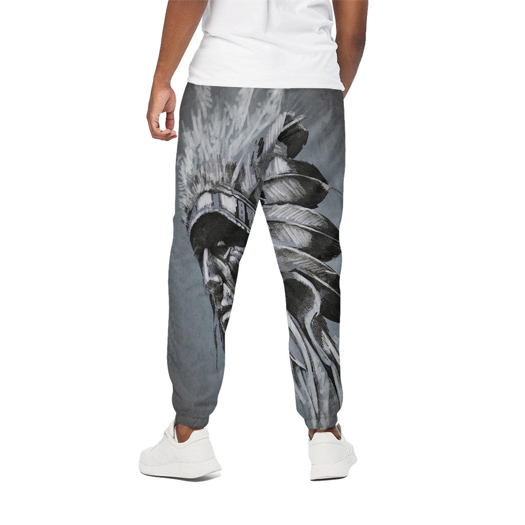 Monochrome Native Indian Portrait Print Cotton Pants