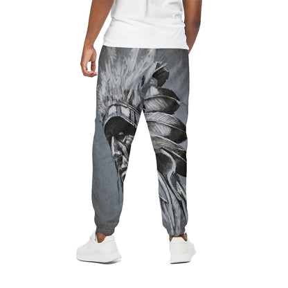 Monochrome Native Indian Portrait Print Cotton Pants