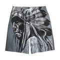 Monochrome Native Indian Portrait Print Cotton Shorts