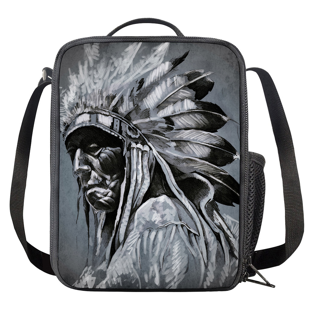 Monochrome Native Indian Portrait Print Crossbody Lunch Bag