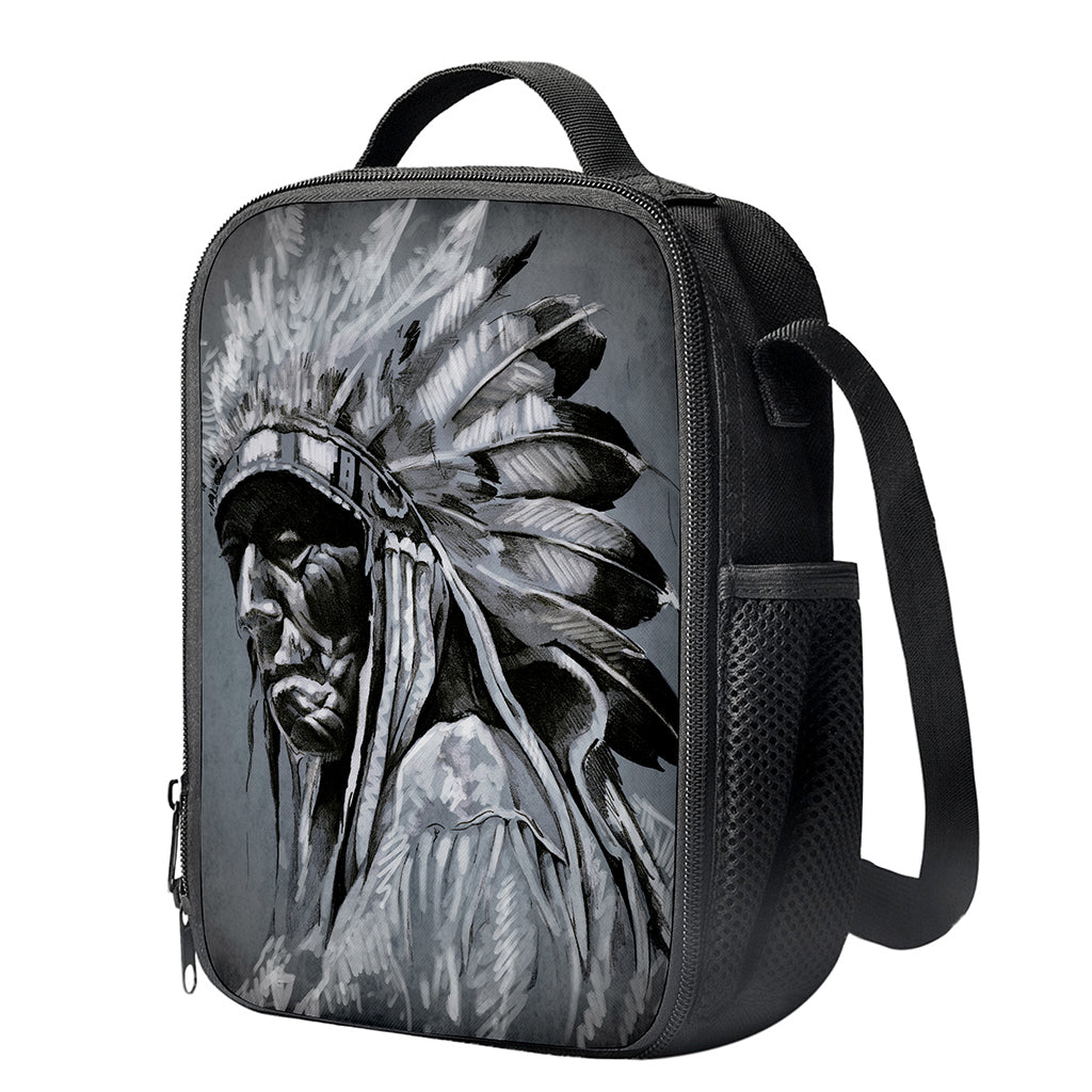 Monochrome Native Indian Portrait Print Crossbody Lunch Bag