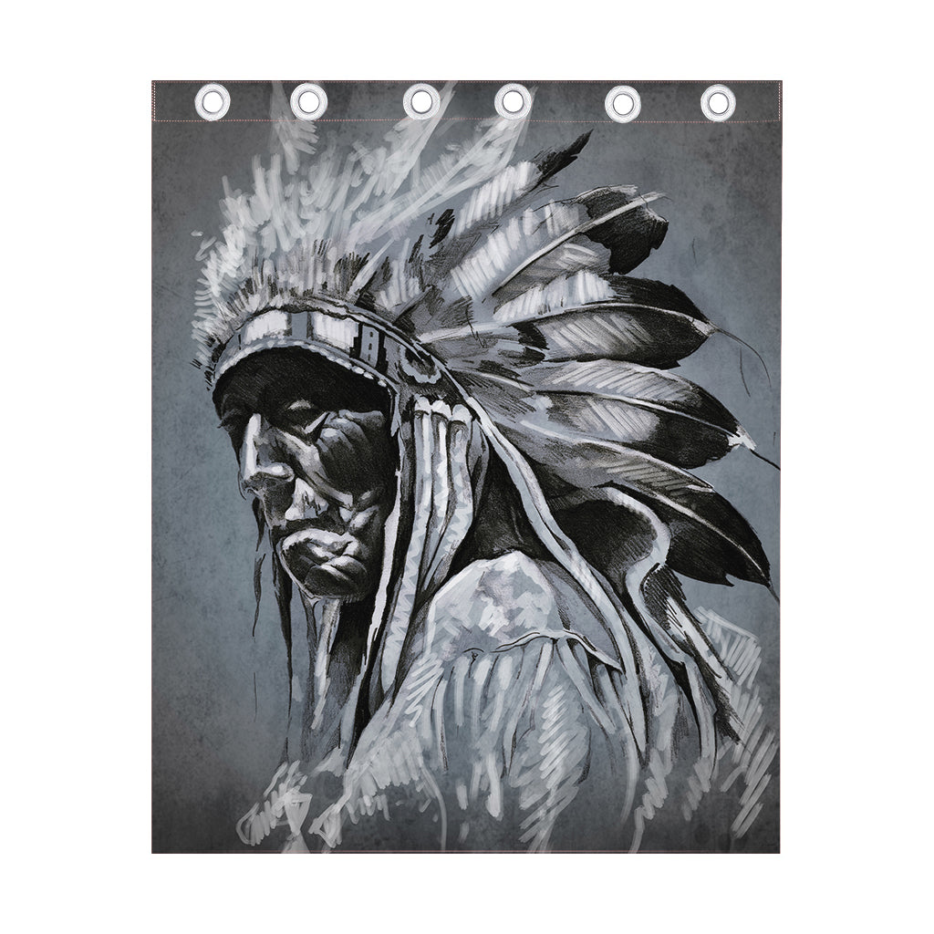 Monochrome Native Indian Portrait Print Curtain