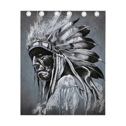 Monochrome Native Indian Portrait Print Curtain