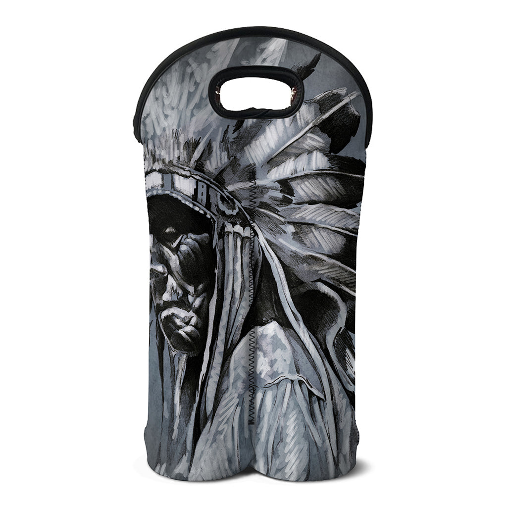 Monochrome Native Indian Portrait Print Double Neoprene Wine Tote