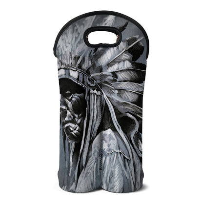 Monochrome Native Indian Portrait Print Double Neoprene Wine Tote