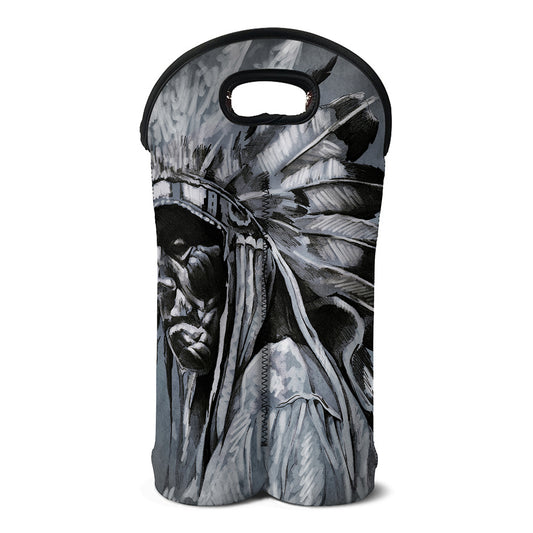 Monochrome Native Indian Portrait Print Double Neoprene Wine Tote