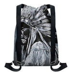 Monochrome Native Indian Portrait Print Drawstring Backpack