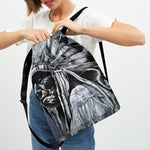Monochrome Native Indian Portrait Print Drawstring Backpack